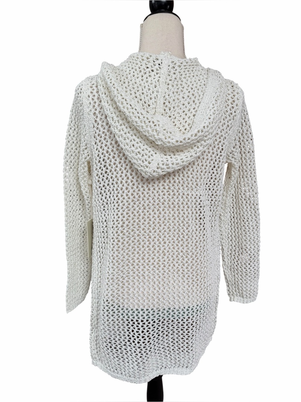 Joie Hooded Open Knit Sequin Duster Cardigan White XS NWT Beach Cover Up - Picture 10 of 13